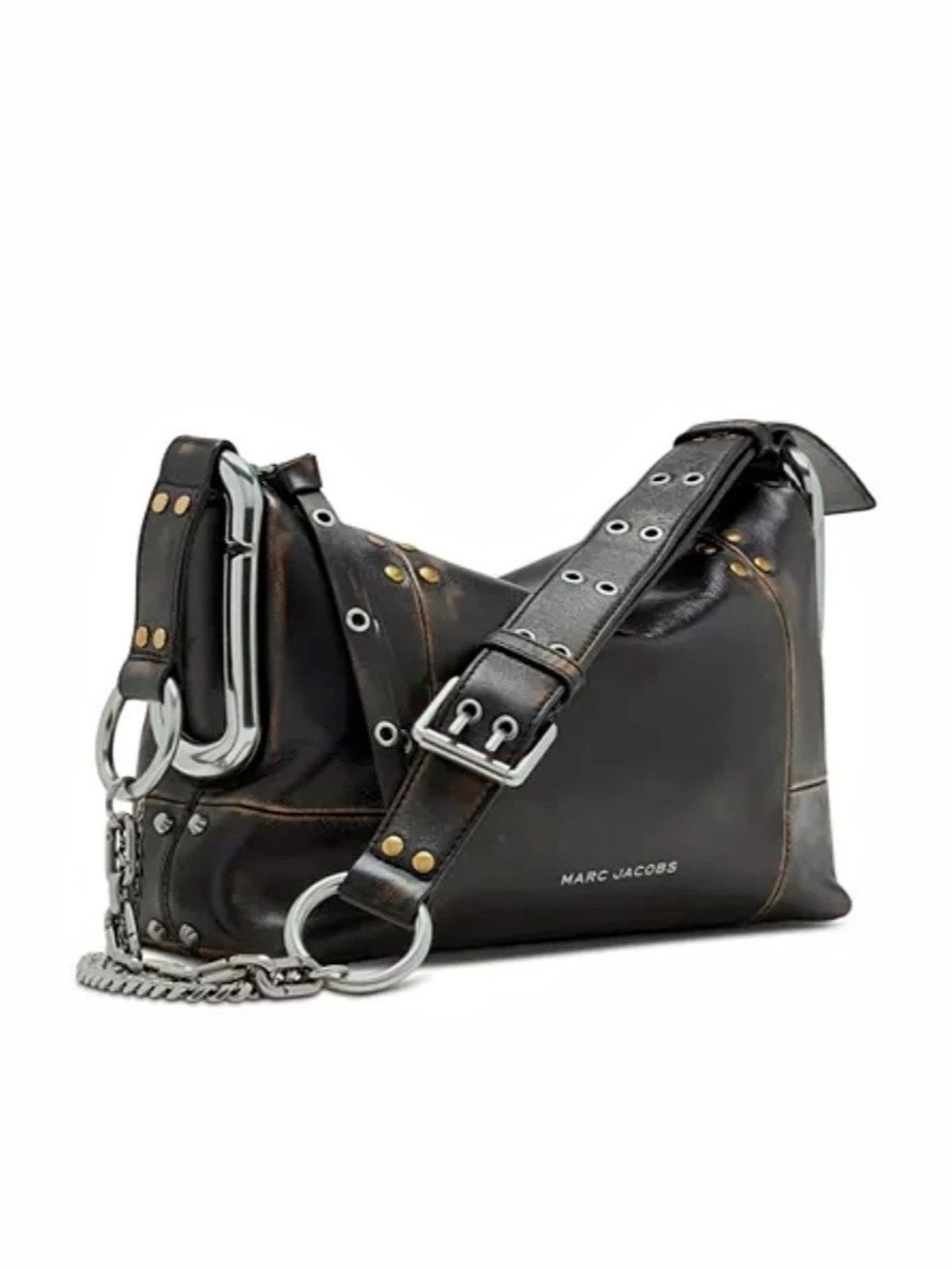 Marc Jacobs scene mixed metal distressed leather bag black